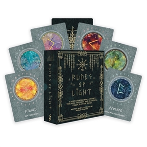 Bild på Runes of Light: A Multidimensional Journey Through the Light and Elemental Essence of the Runes (28 Full-Color Cards and 100-Page Full-Color Guidebook)